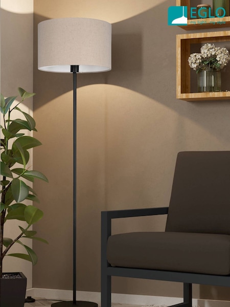 Eglo Black Feniglia Natural Linen Drum Shaped Floor Lamp (N54018) | £88
