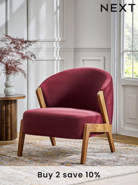 Bronx Frame Soft Velvet Cranberry Red Turner Wooden Accent Chair (N54188) | £325