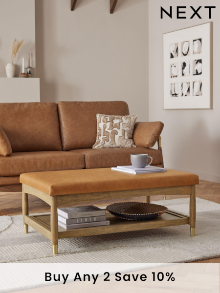 Vintaged Faux Leather Light Brown Flinton Upholstered Coffee Table (N54193) | £275