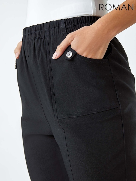 Roman Black Contrast Detail Cropped Stretch Trousers (N54242) | £32