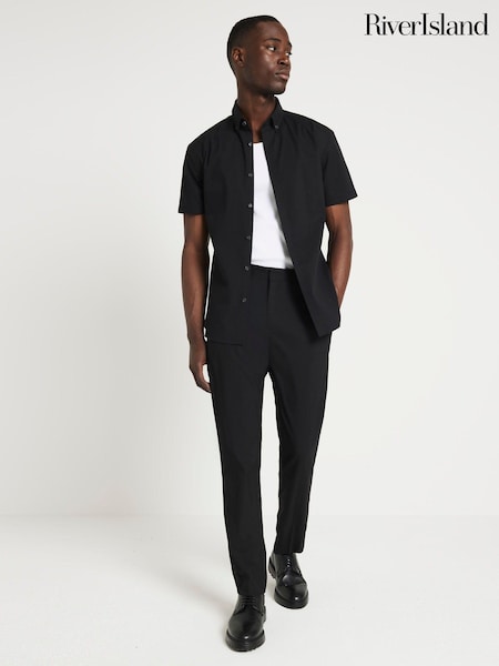 River Island Black Muscle Fit Textured 100% Cotton Shirt (N54472) | £25