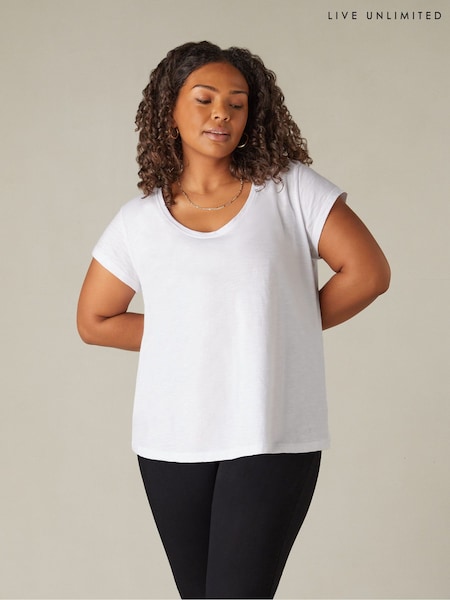 Live Unlimited White Curve 100% Cotton Slub Scoop Neck T-Shirt (N54530) | £35