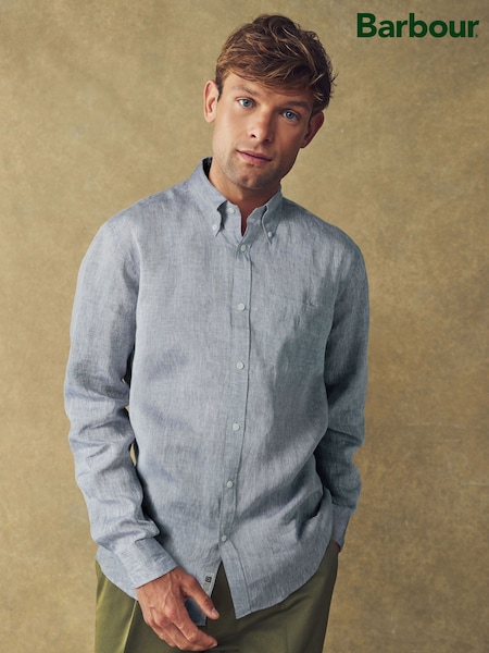 Barbour® Blue Regular Fit 100% Linen Shirt (N54558) | £0