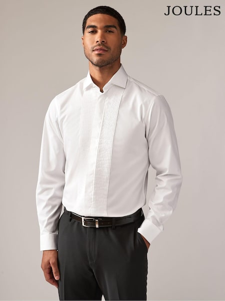 Joules White Pleated Bib Front Dress Shirt (N54736) | £49