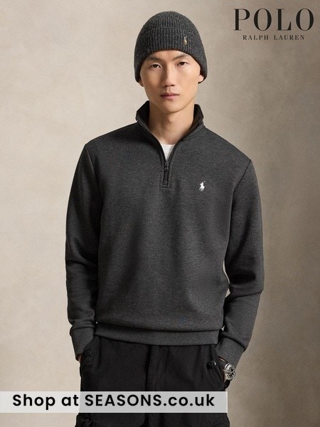 Grey - Regular Polo Ralph Lauren Double Knit Tech Quarter Zip Sweatshirt