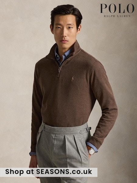 Brown - Regular Polo Ralph Lauren Knit Half Zip Pullover Sweatshirt