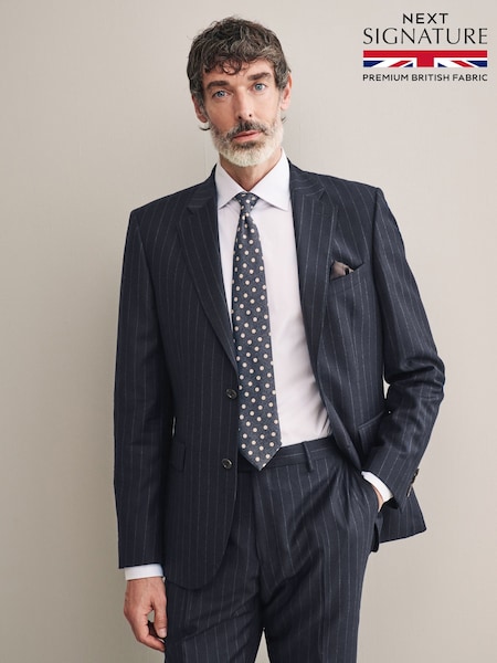 Navy Blue Slim Fit Signature Empire Mills British Wool Stripe Suit Jacket (N54866) | £189