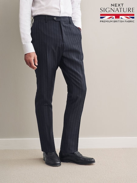 Navy Blue Slim Fit Signature Empire Mills British Wool Stripe Suit Trousers (N54867) | £110