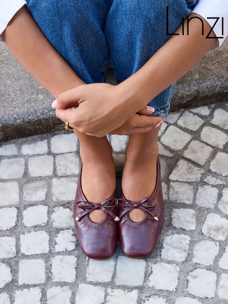 Dark Red - Linzi Arlo Ballet Pumps With Bow Detail