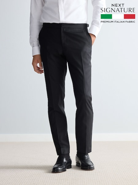 Black Slim Fit Signature Marzotto Italian Fabric Check 100% Wool Tuxedo Suit Trousers (N54881) | £110