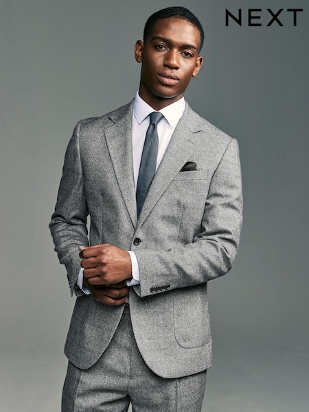 Grey Slim Fit Textured Herringbone Suit Jacket (N54892) | £49