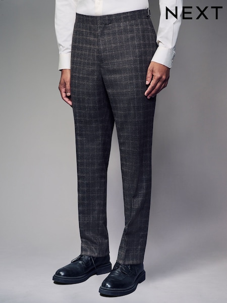 Brown Slim Fit Brushed Check Suit Trousers (N54908) | £24