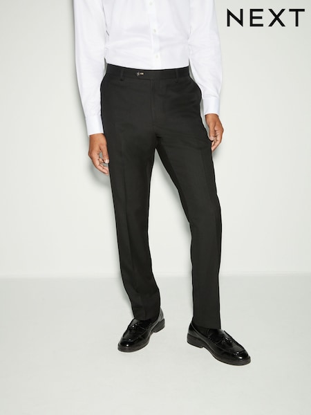 Black Trimmed Textured Self Lapel Tuxedo Suit Trousers (N54923) | £35