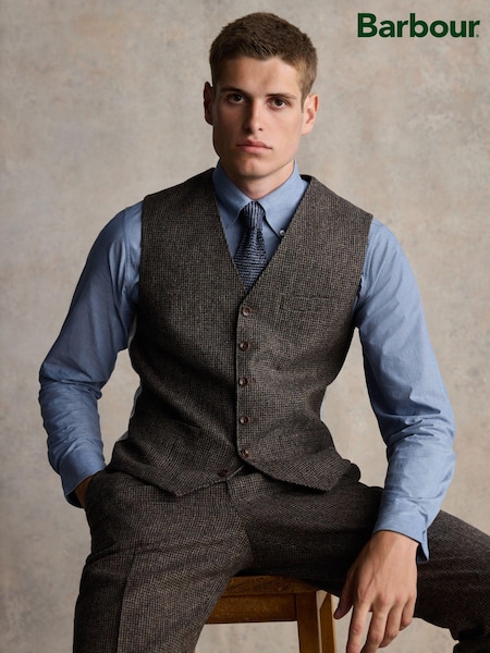 Barbour® Brown Slim Fit Textured Suit Waistcoat (N55163) | £149