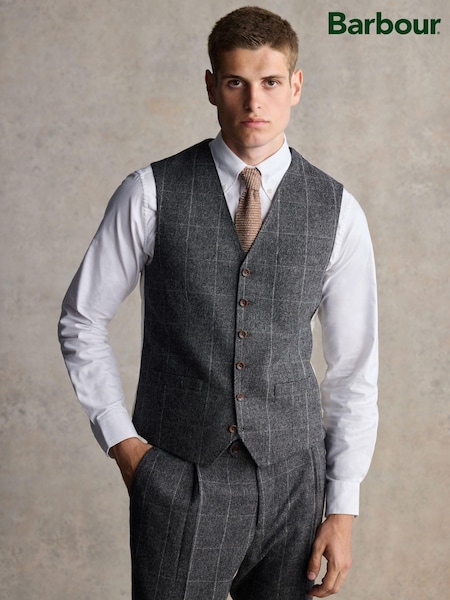 Barbour® Grey Slim Fit Check Suit Waistcoat (N55164) | £149