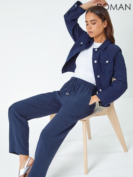 Roman Blue Petite Linen Mix Trousers (N55411) | £32