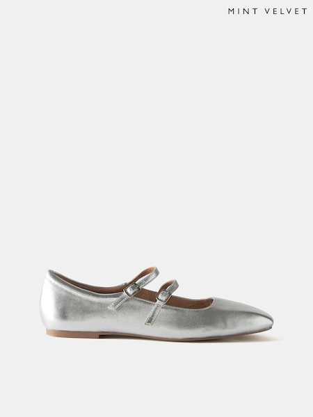 Mint Velvet Silver Ballet Pumps (N55556) | £99