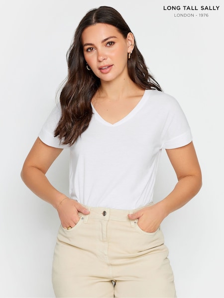 Long Tall Sally White PREMIUM V-Neck T-Shirt (N55946) | £19