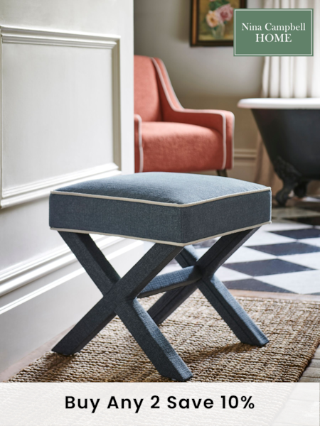Nina Campbell Clabon Indigo Blue Rosebury Footstool (N55959) | £150