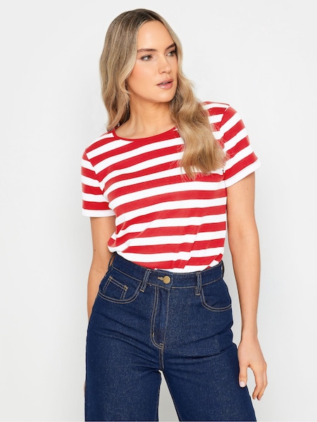 Long Tall Sally Red 100% Cotton Stripe Crew Neck T-Shirt (N55973) | £19