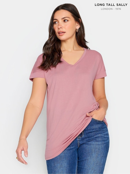 Long Tall Sally Pink PREMIUM V-Neck T-Shirt (N56007) | £19