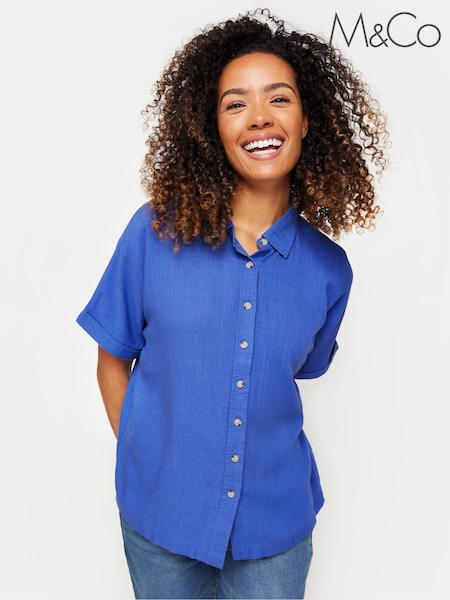 M&Co Blue Orange Short Sleeve Linen Shirt (N56012) | £27