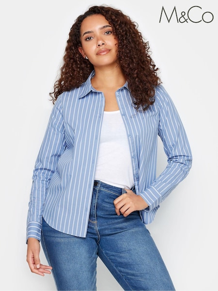 M&Co Blue & White Striped Cotton Poplin Shirt (N56023) | £29