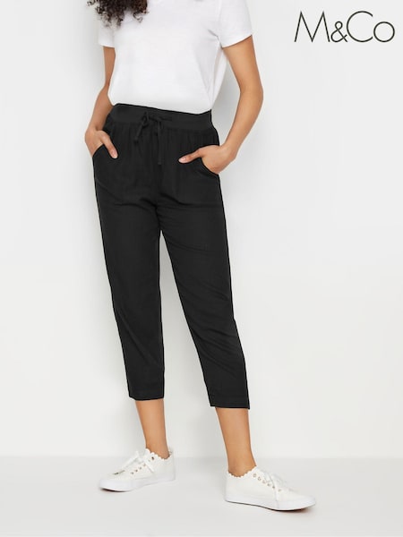 M&Co Black Petite Linen Cropped Trousers (N56057) | £29