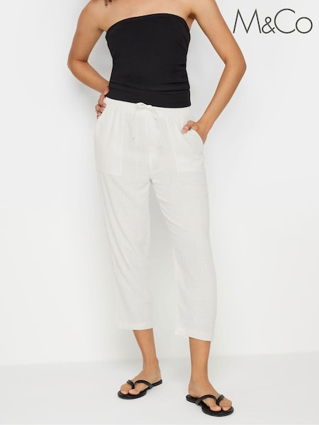 M&Co White Petite Linen Cropped Trousers (N56060) | £29