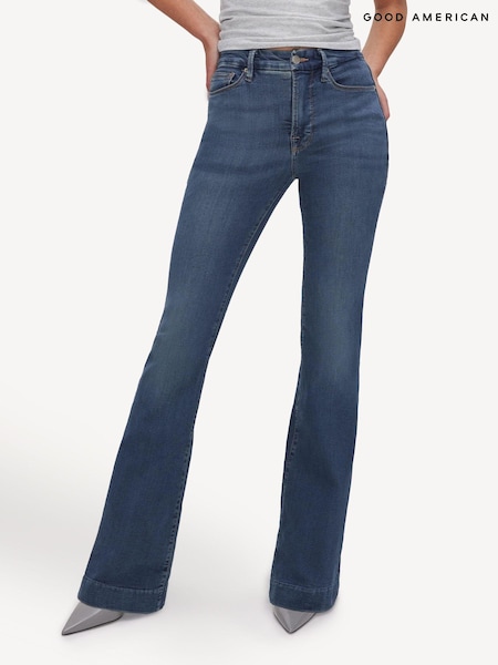 Good American Blue Legs Flare 100% Cotton Jeans (N56140) | £99
