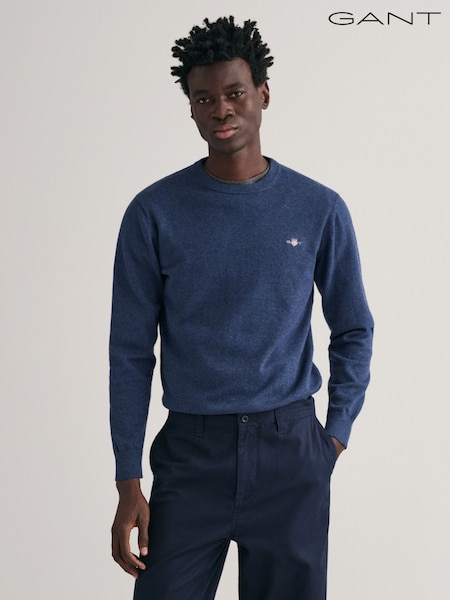 GANT Dark Blue Classic 100% Cotton Crew Neck Jumper (N56245) | £100