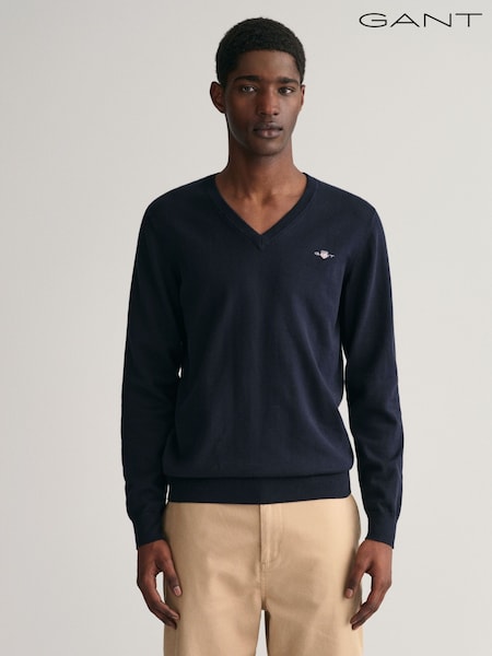 GANT Dark Navy Classic 100% Cotton V-Neck Jumper (N56262) | £100