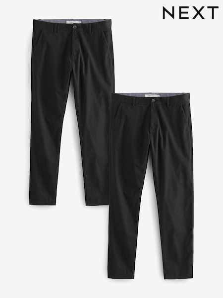 Black Slim Fit Stretch Chino Trousers 2 Pack (N56828) | £46