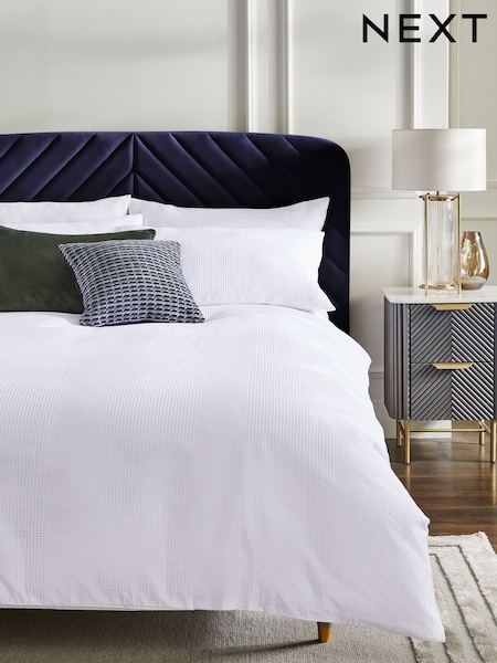 White 300 Thread Count 100% Cotton Waffle Texture Duvet Cover and Pillowcase Set (N56972) | £55 - £85