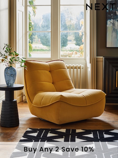 Soft Velvet Ochre Yellow Lucca Swivel Pillow Accent Chair (N57541) | £425
