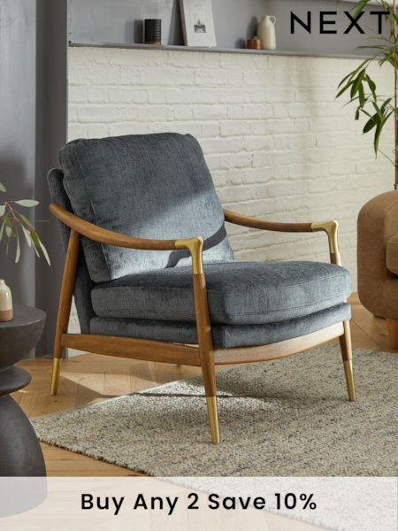Plush Chenille Slate Blue Flinton Wooden Accent Chair (N57554) | £425