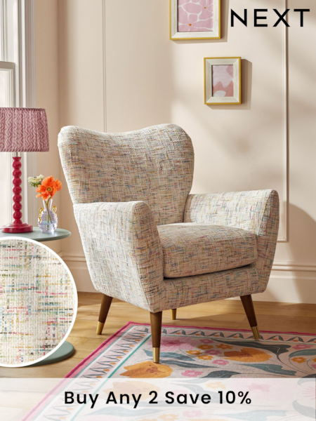 Multi Coloured Chenille Natural Wilson II Highback Armchair (N57560) | £325