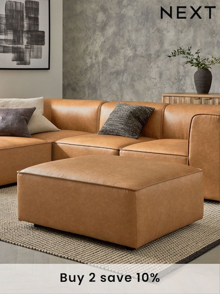 Vintaged Faux Leather Light Brown Single Foostool Alba Modular Sofa (N57572) | £250