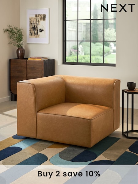 Vintaged Faux Leather Light Brown Single Corner Piece Alba Modular Sofa (N57573) | £450