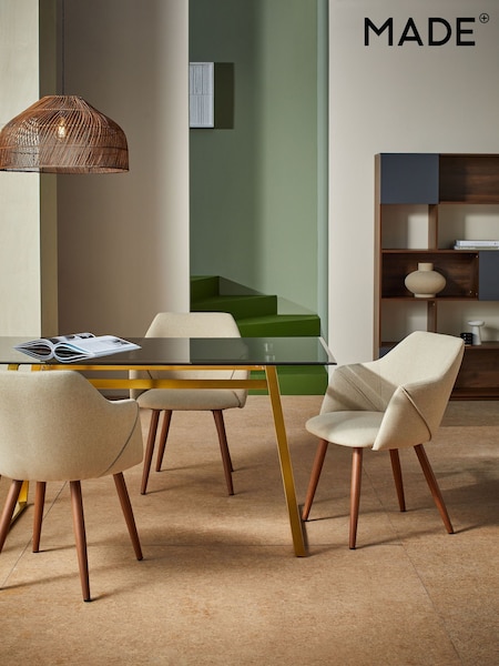 MADE.COM Set of 2 Ecru Marl and Walnut Legs Lule Arm Dining Chairs (N57626) | £329