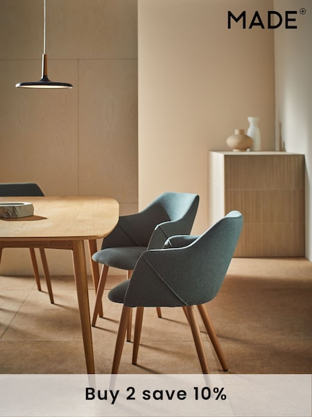 MADE.COM Set of 2 Bay Green and Oak Legs Lule Arm Dining Chairs (N57792) | £329