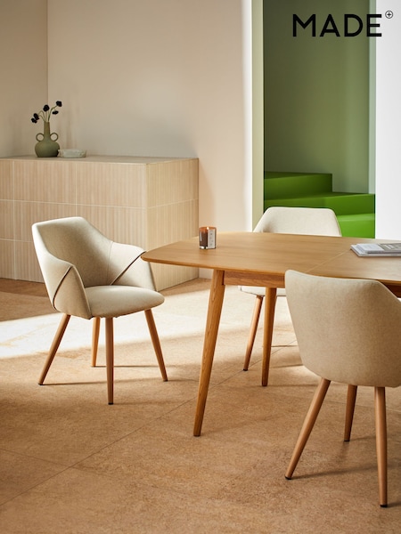 MADE.COM Set of 2 Ecru Marl and Oak Legs Lule Arm Dining Chairs (N58545) | £329