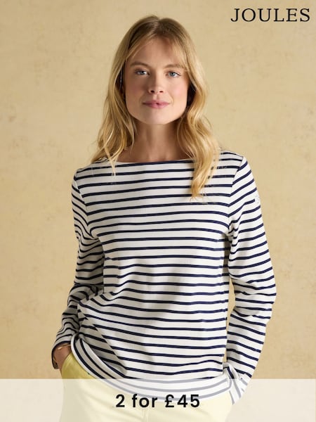 Joules Harbour Cream & Navy Striped Boat Neck Breton Top (N58835) | £30