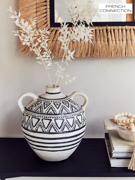 French Connection Cream/Black Round Handle Pattern Vase (N61670) | £45