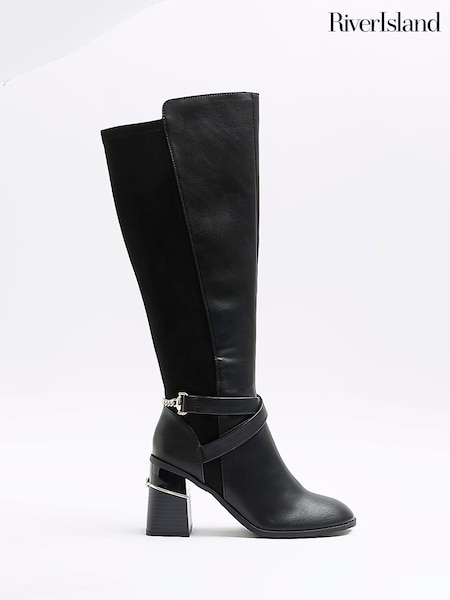 River Island Black Stretch Blocked Heeled Boots (N61894) | £70