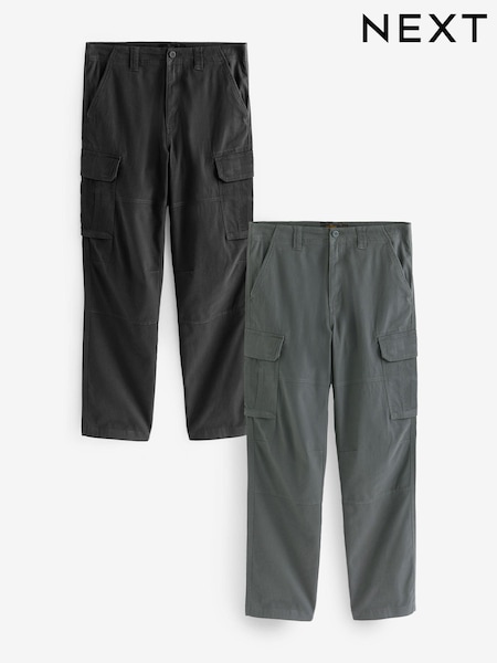 Black/Charcoal Grey Straight Fit Cotton Rich Stretch Cargo Trousers 2 Pack (N61926) | £58