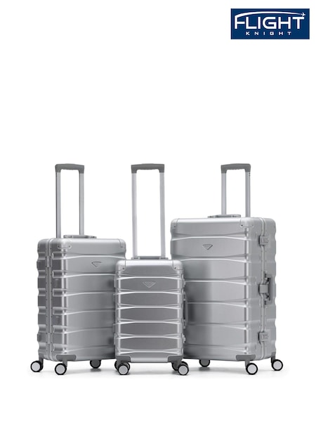 Flight Knight Silver 8 Wheels Aluminium Frame ABS Body Premium Travel Suitcase Set (N62183) | £200