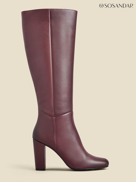 Sosandar Red Leather Zip Knee High Boots (N62334) | £155