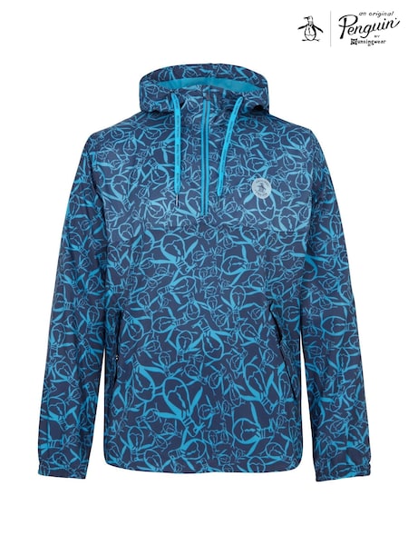 Original Penguin Golf Mens Blue Quarter Zip Trademark Printed Wind Jacket (N62805) | £89