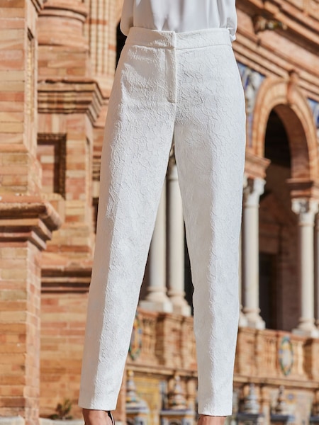 Sosandar White Ivory Lace Tuxedo Trousers (N62823) | £69